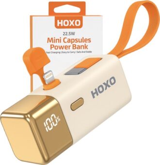 Mini Powerbank 5000 mAh - 22.5W Snellader met Ingebouwde kabel USB C - Geschikt voor Lightning - Oplader voor Smartphone, Oortjes & Tablets - Noodpakket